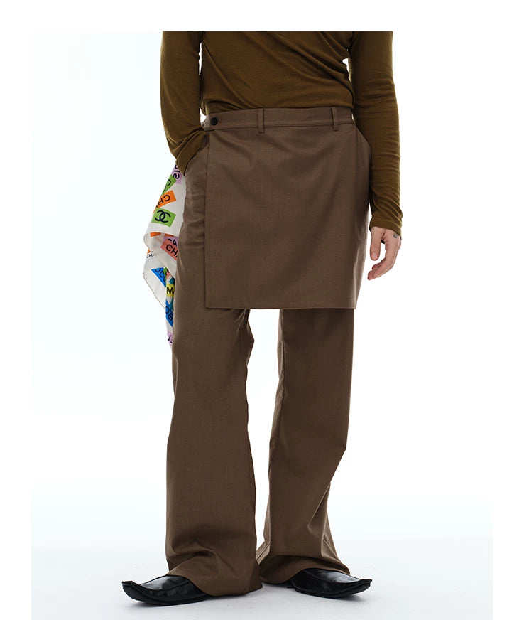 Men's Fake Two-Piece Wool Flare Pants