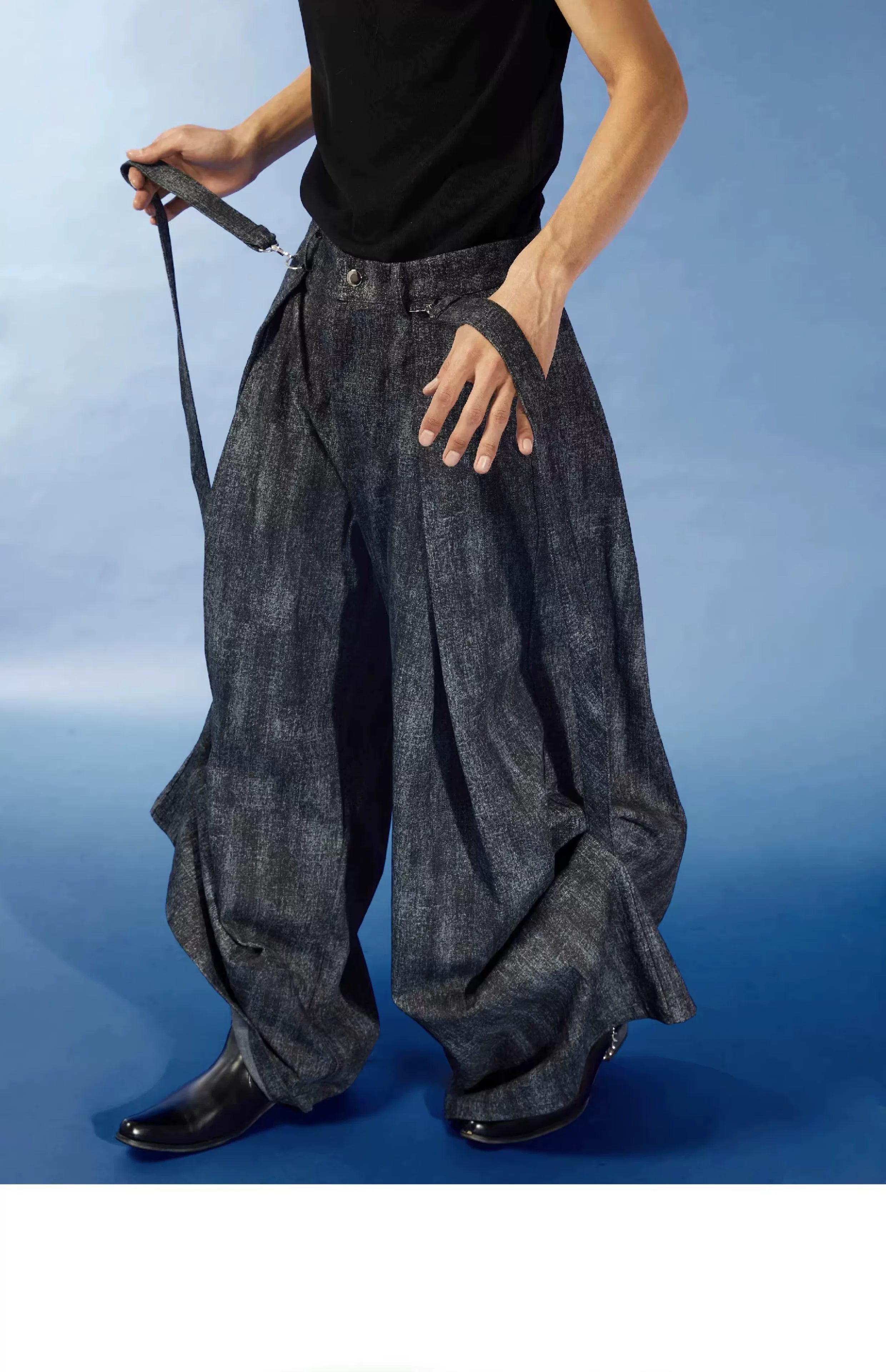 Y2K Washed Loose Flared Denim Overalls