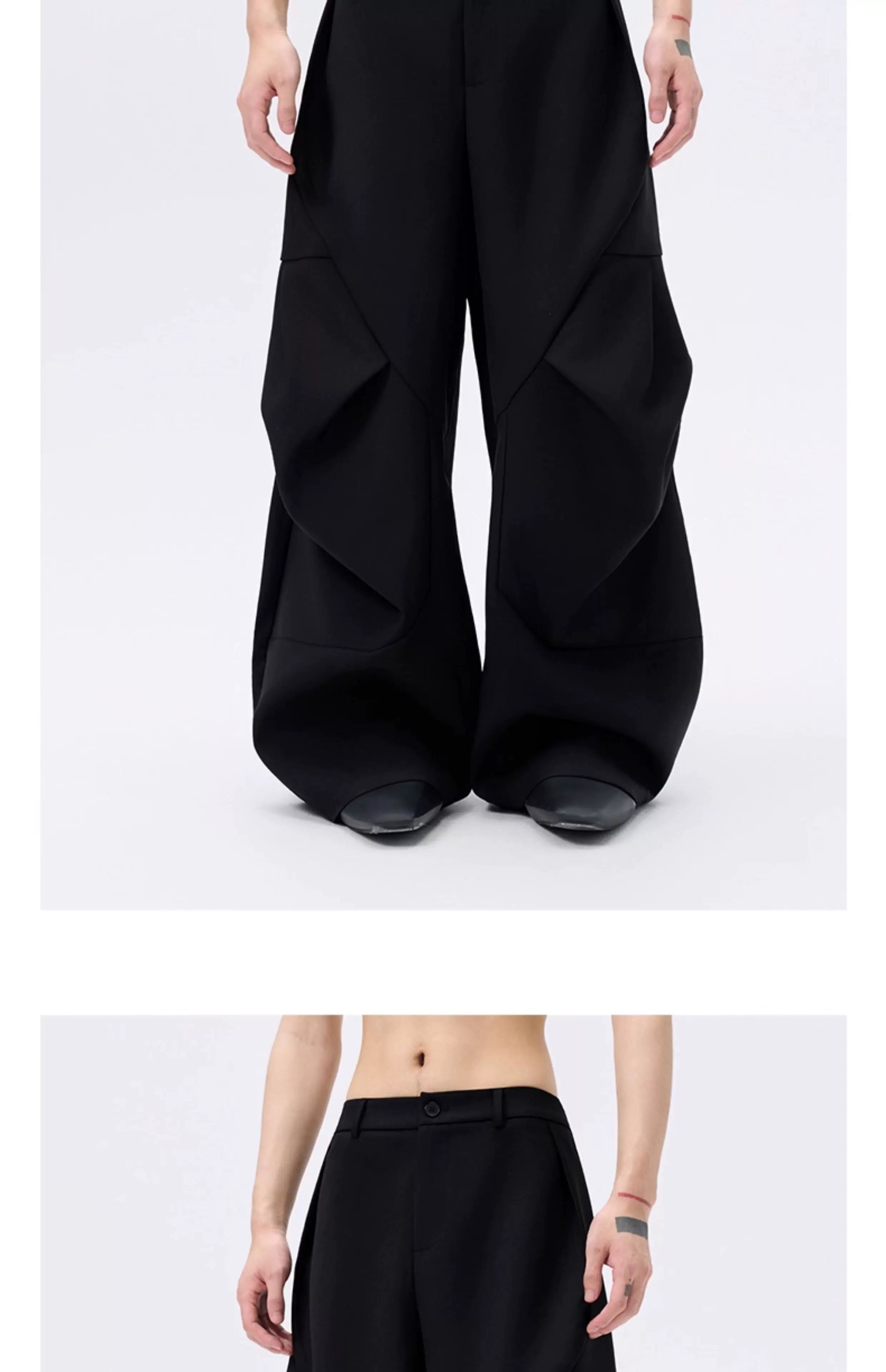 Casual Curved Pleated Wide Leg Pants