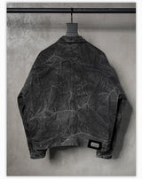 Washed Distressed Gray Raglan Denim Jacket