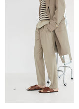 Double Pleated Wide Cropped Suit Pants