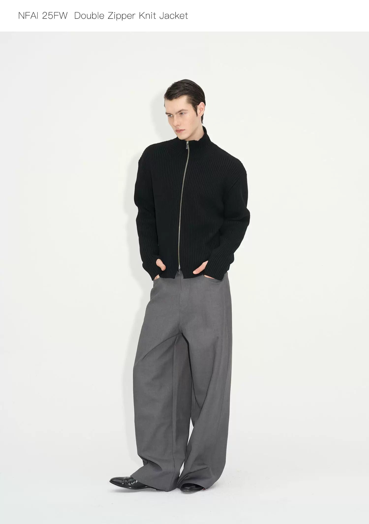 Double Zipper Thick Wool Knitted Jacket