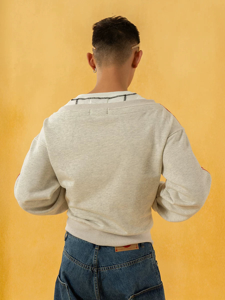 Heather Gray Striped Off-Shoulder Zip-Up Sweatshirt