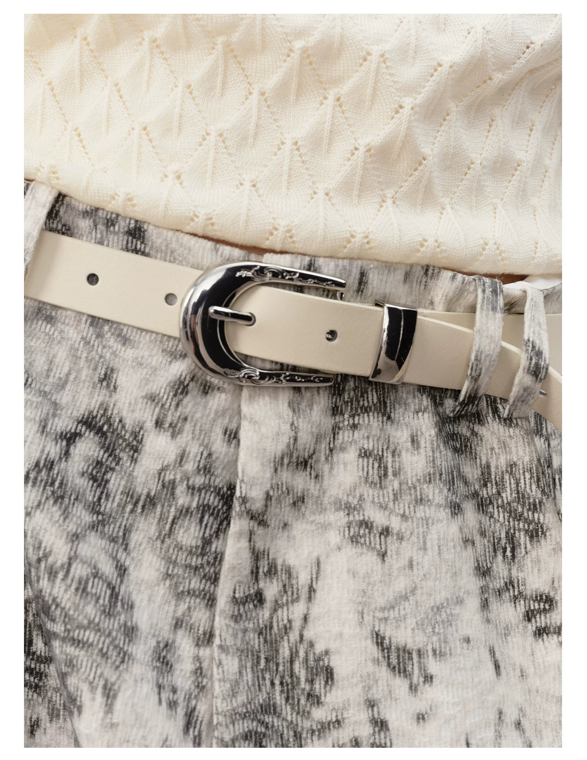 Carved Leather Belt With Silver Buckle