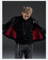 Dark Zip-Up Padded Biker Leather Jacket