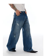 Vintage Washed Distressed Curved Banana Jeans
