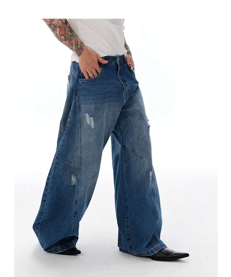 Vintage Washed Distressed Curved Banana Jeans
