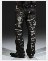 Heavyweight Distressed Embroidered Patchwork Flared Jeans