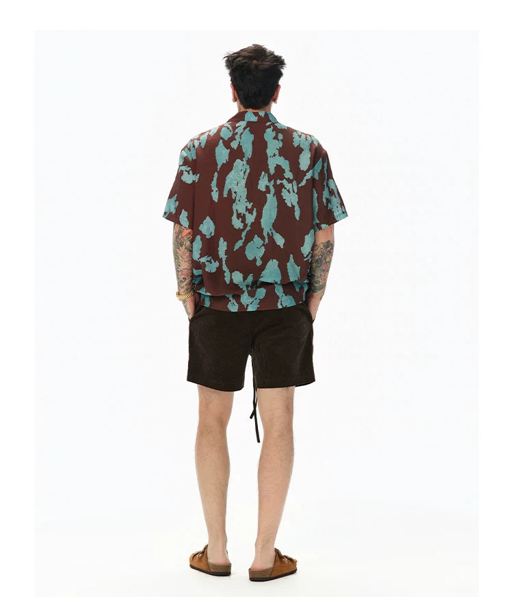 Turquoise Marbled Camp Collar Aloha Shirt
