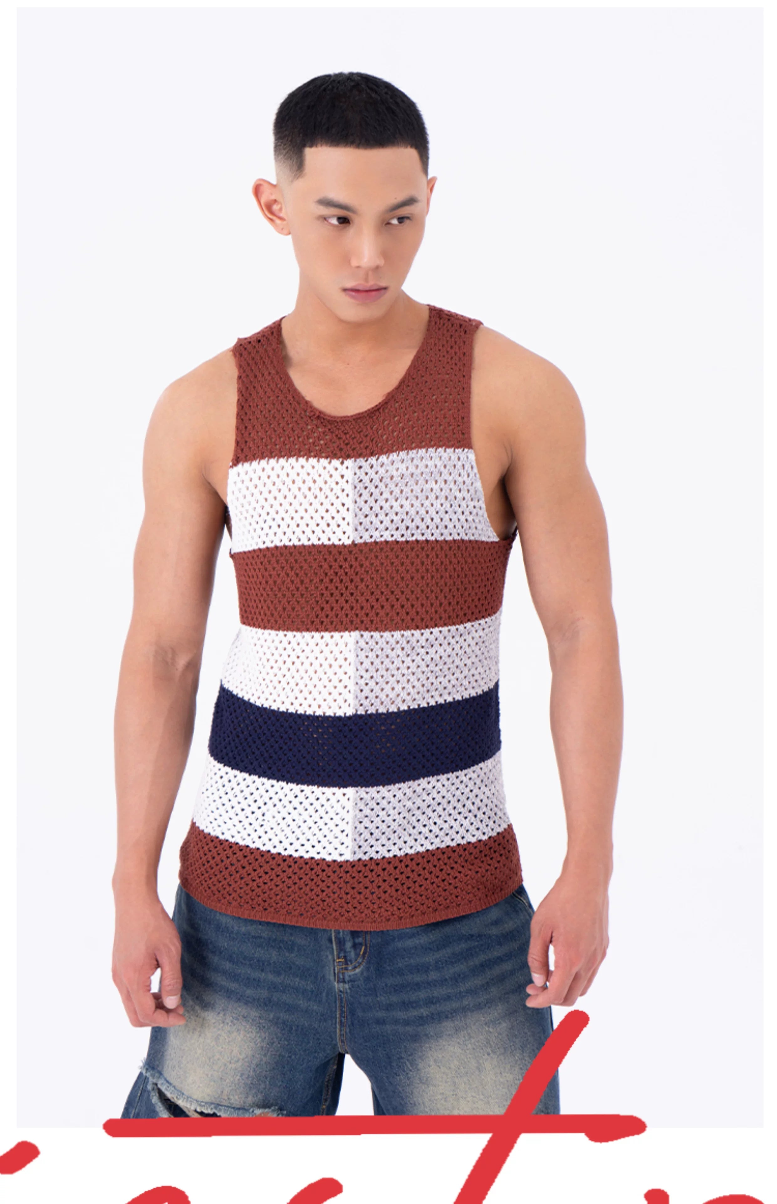 Men's Breathable Colorblock Mesh Knit Vest