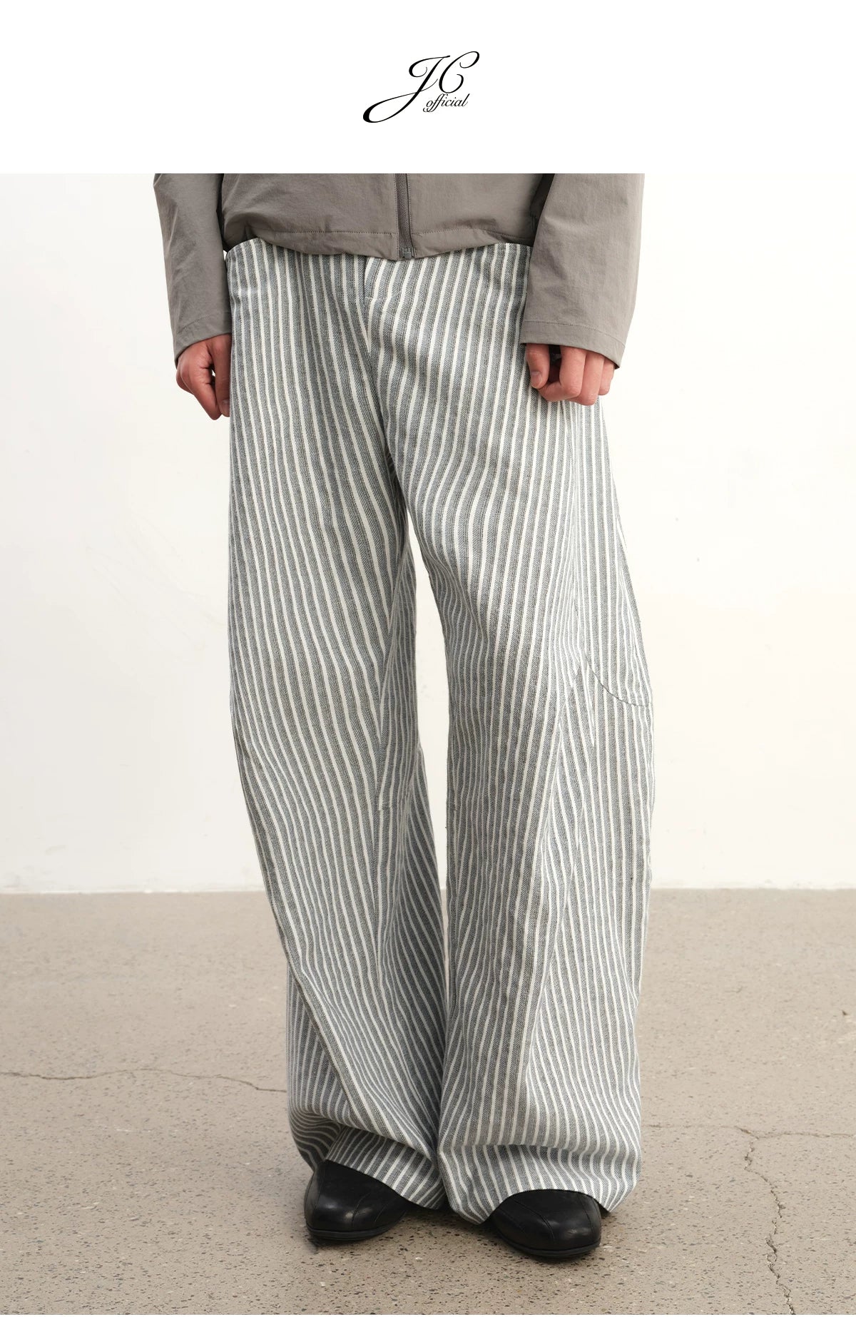 Striped Pleated Curved Hem Pants
