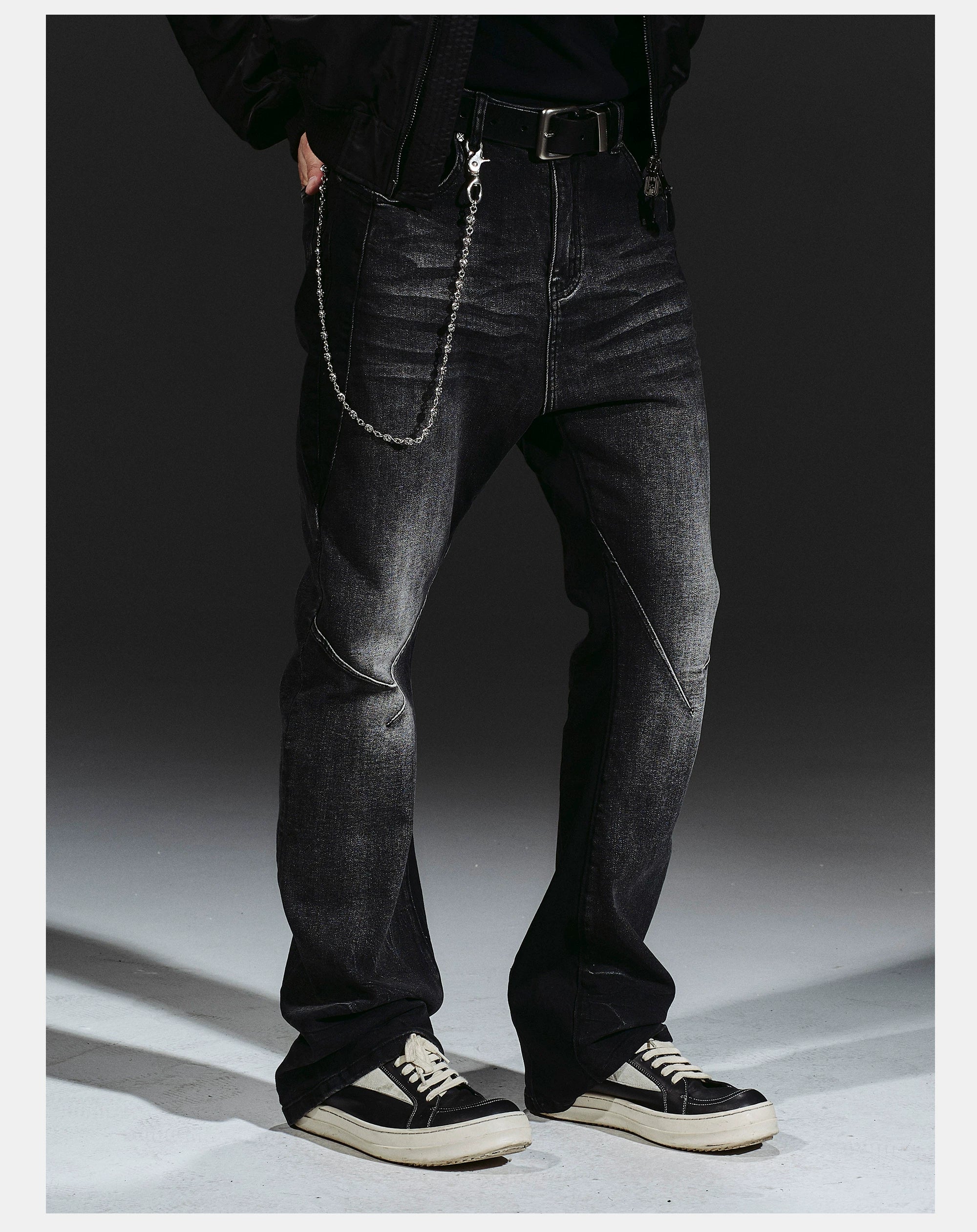 Stretchy Patchwork Crinkled Washed Flare Jeans