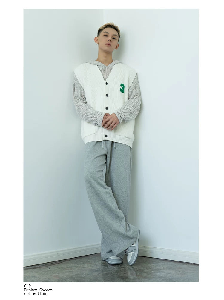Men's Black-White Number Embroidered Knit Vest