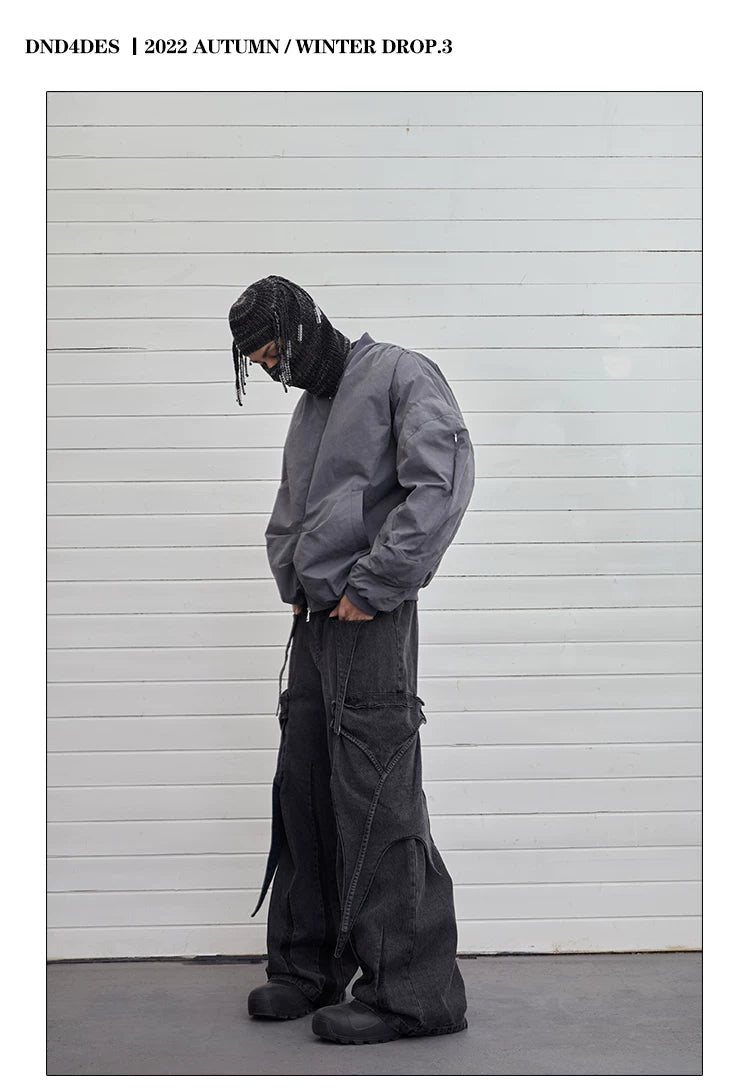 Vintage Deconstructed Washed Wide Leg Jeans