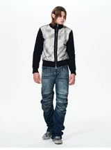 Men's Ice Blue Distressed Curved Jeans