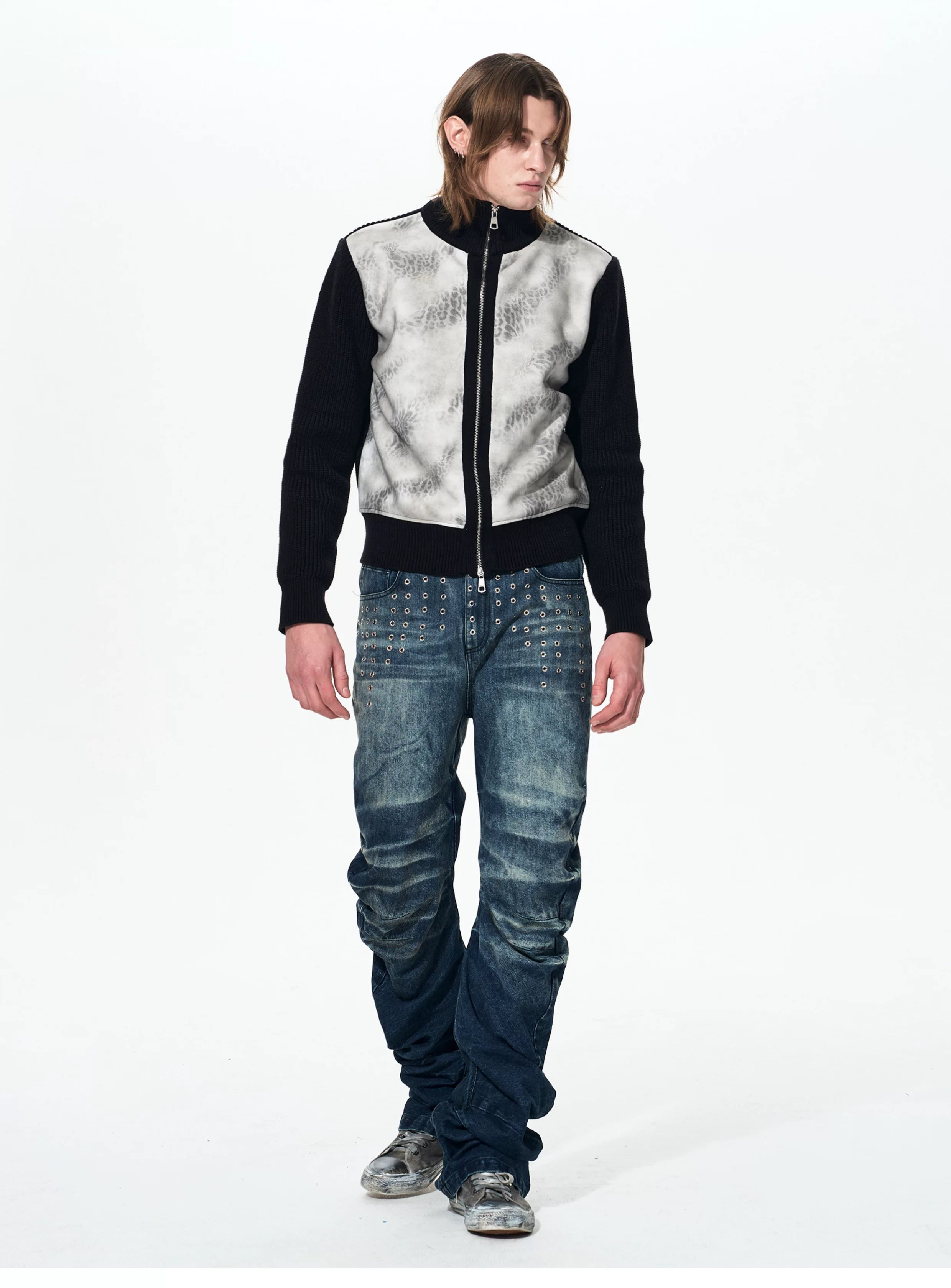 Men's Ice Blue Distressed Curved Jeans