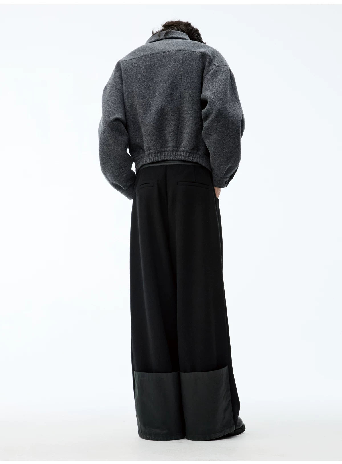 Leather Waist Wide Leg Wool Pants