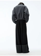 Leather Waist Wide Leg Wool Pants