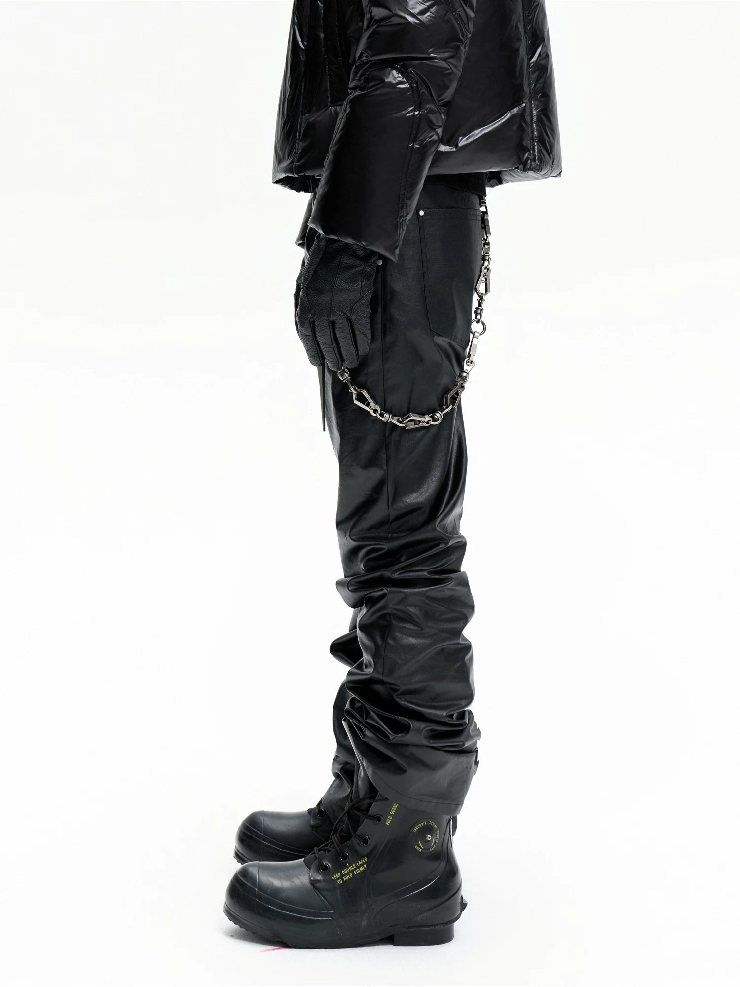 Dark Stacked Waxed Straight Skinny Pants