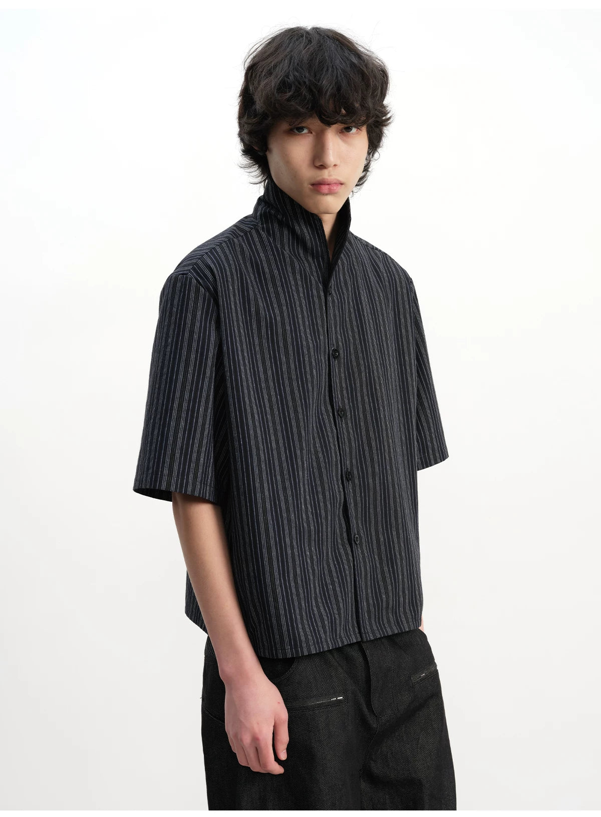 Short-Sleeve Striped Cotton Linen Shirt