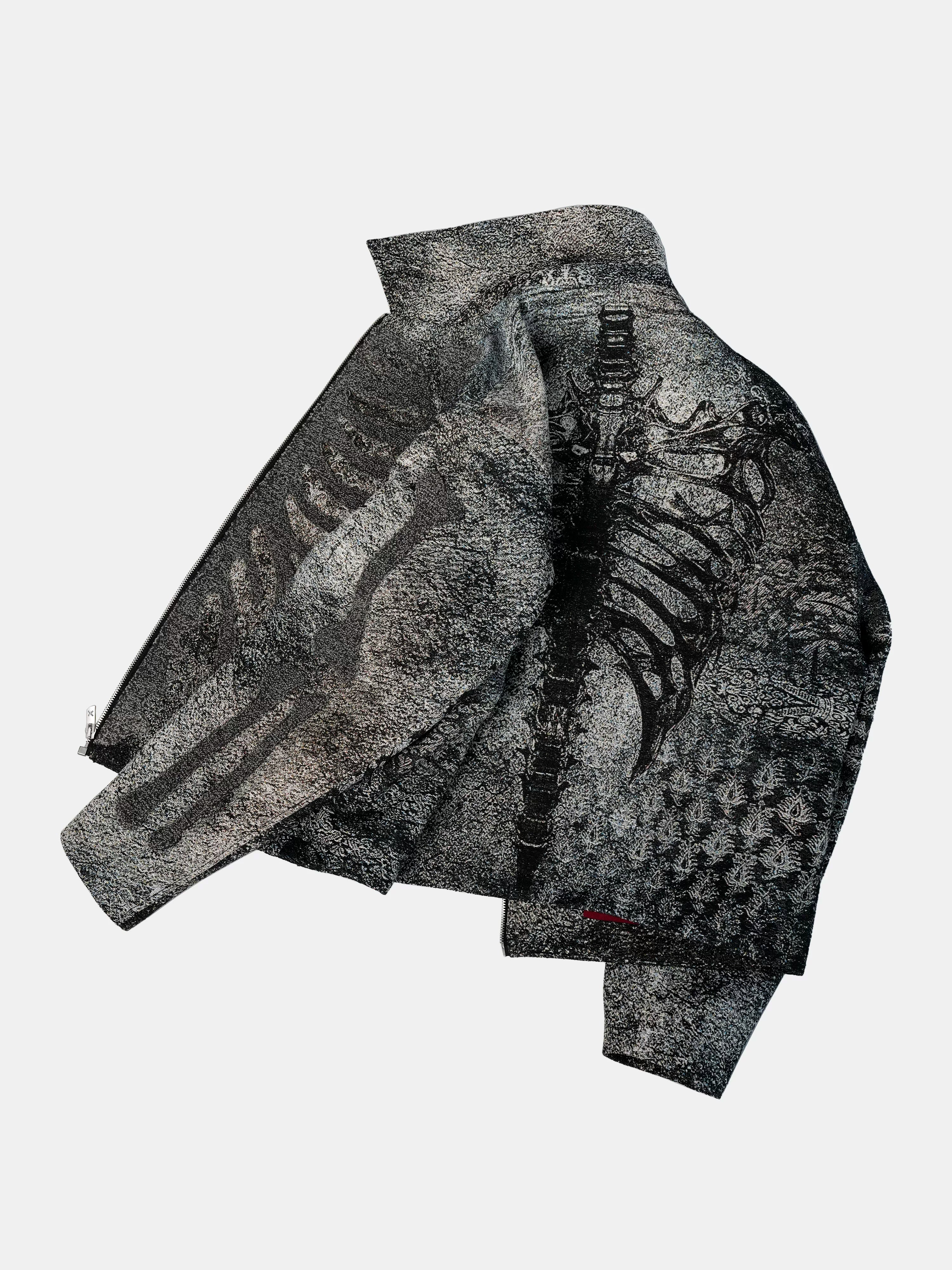 Dark Skeleton Embroidery Boxy Coat
