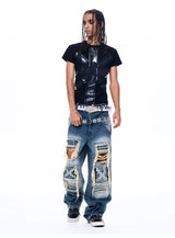 Black Printed Cross Crew Neck Tees