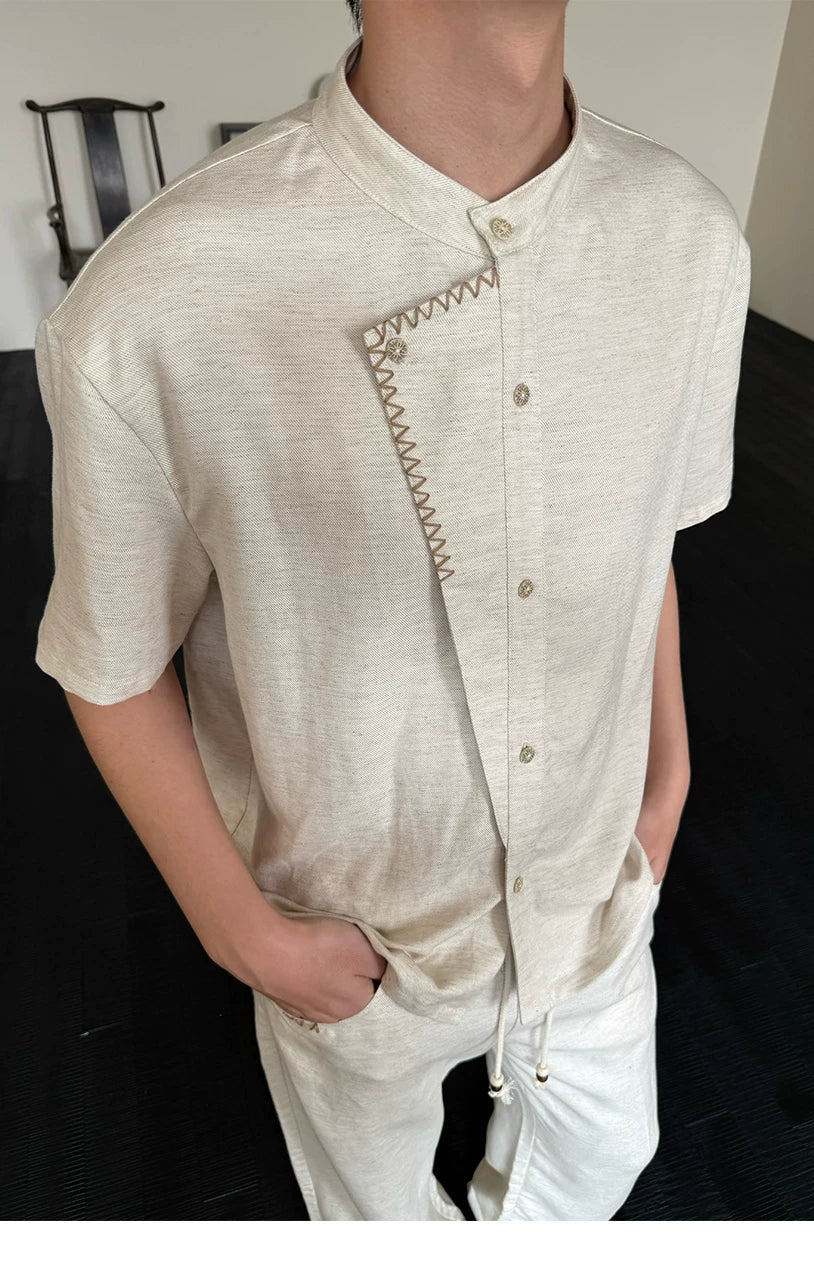 Contrast False Placket Short Sleeve Shirt