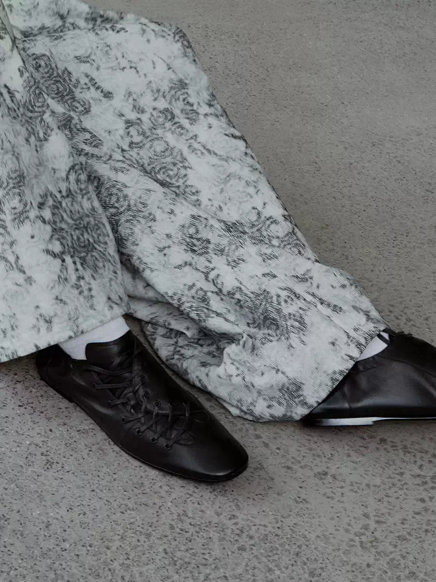 Pleated Lace-Up Full Grain Leather Shoes