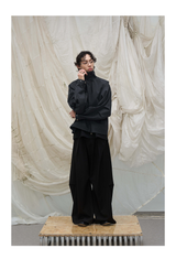 Loose Draped Pleated Curved Trousers