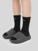 Black Embroidered Brushed Long Socks