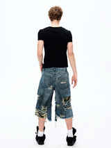 Street Style Splatter Ripped Cropped Pants