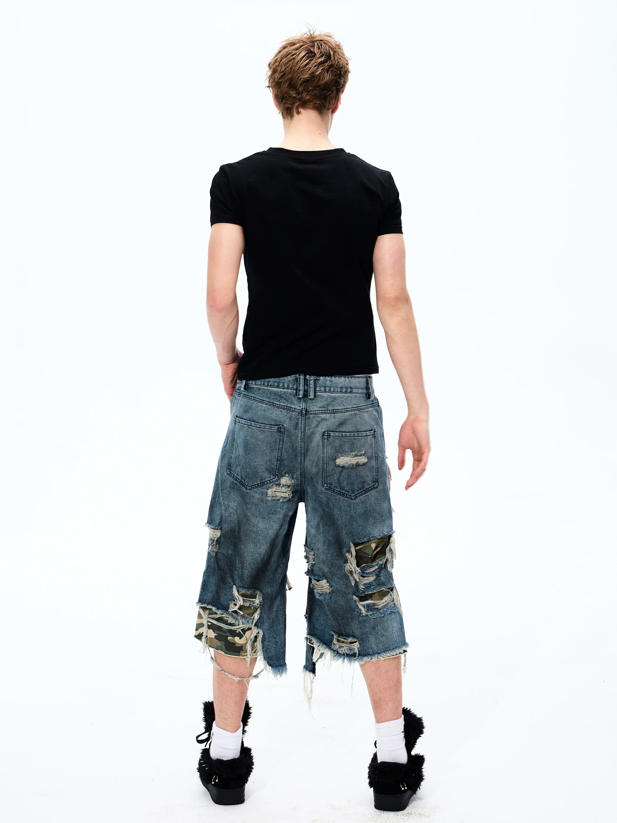 Street Style Splatter Ripped Cropped Pants