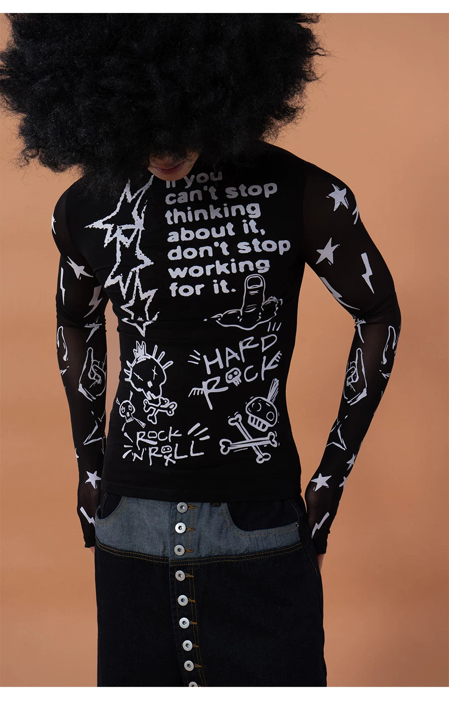 Men's Graffiti Mesh Long Sleeve Tee