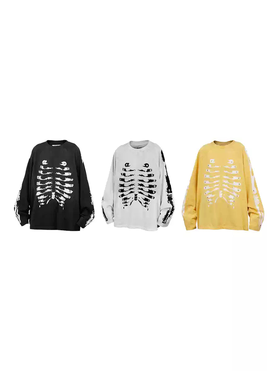 Washed Gradient Printed Rivet Long-Sleeve Tee