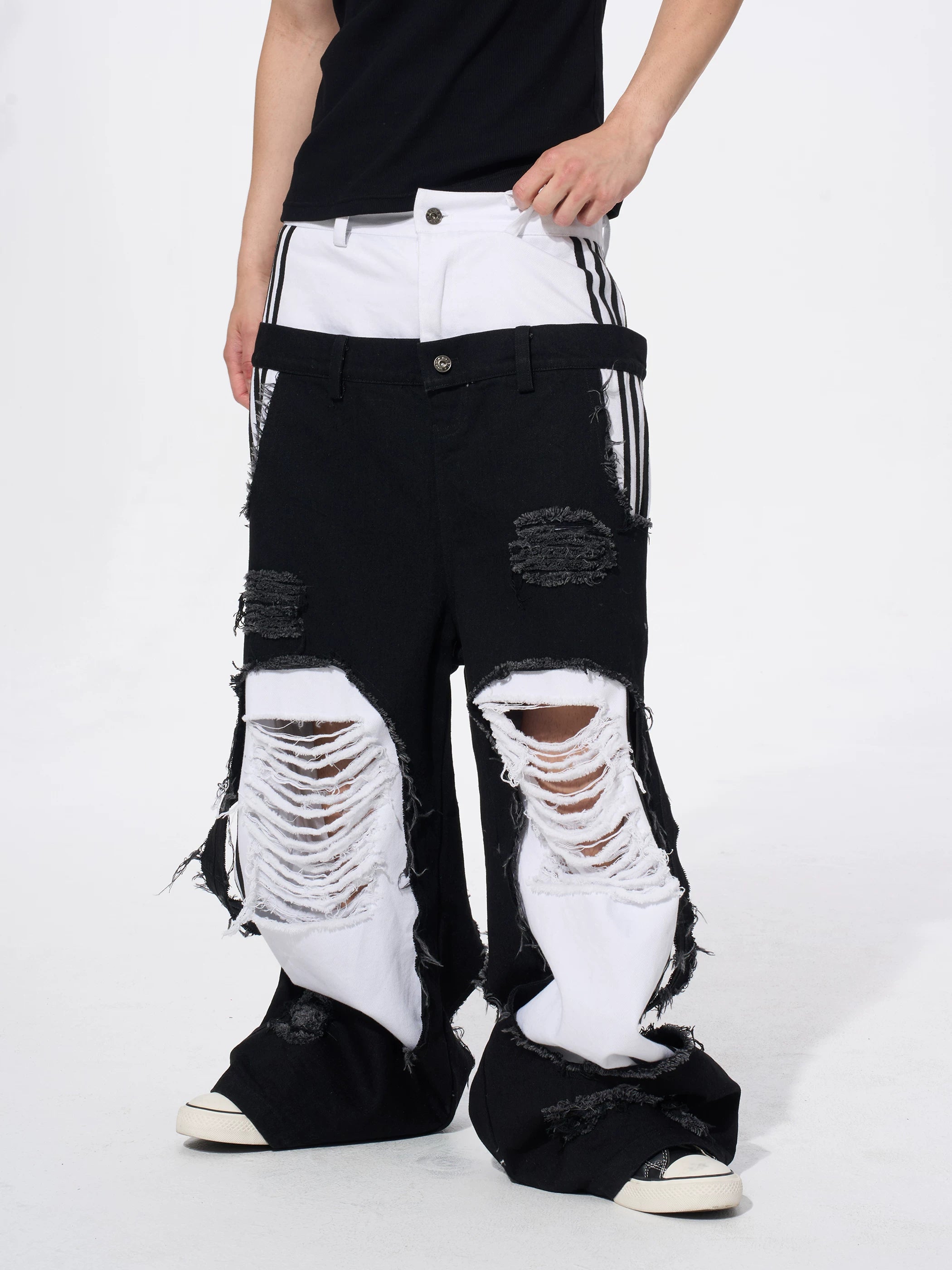 Men's Ripped Double Waist Jeans