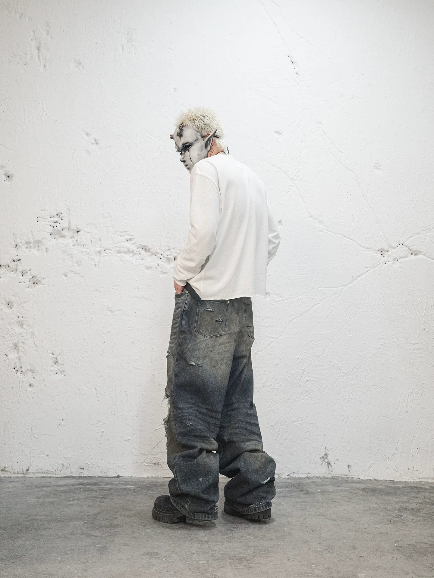 Muddy Distressed Ripped Baggy Jeans