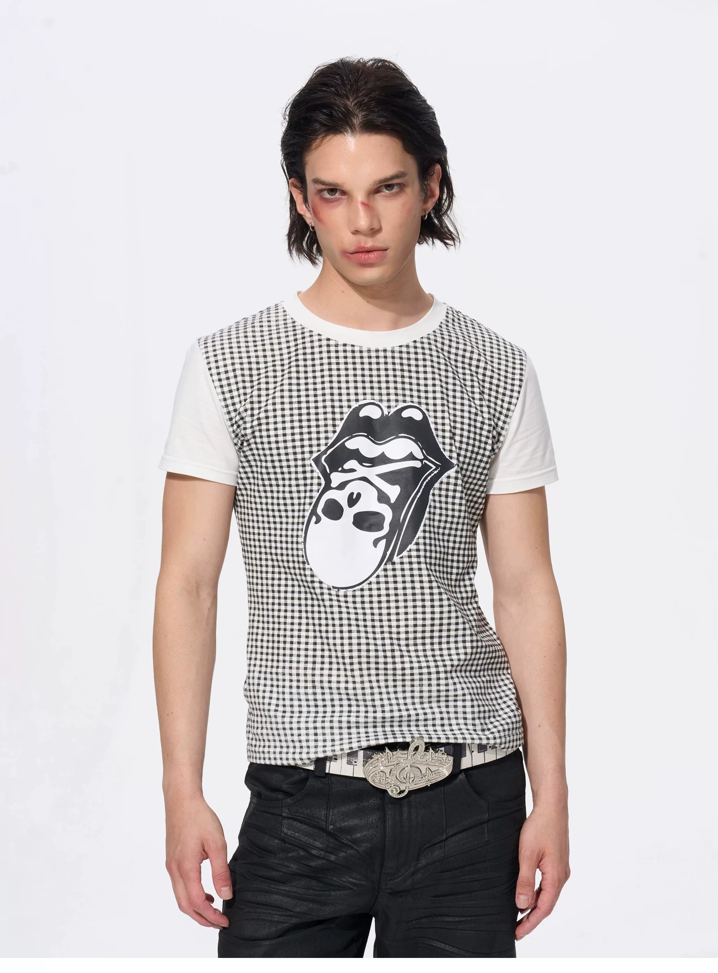 Men's Skull Print Plaid Tees