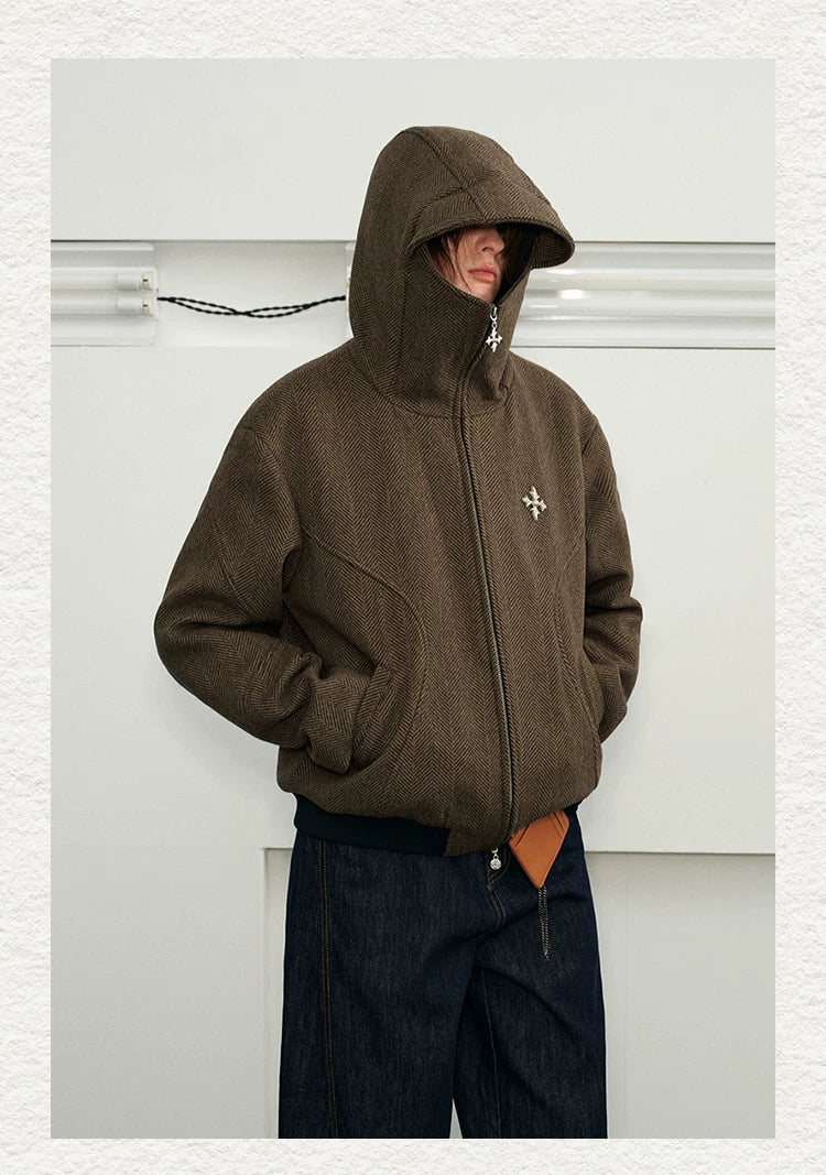 Men's Herringbone Hooded Puffer Jacket