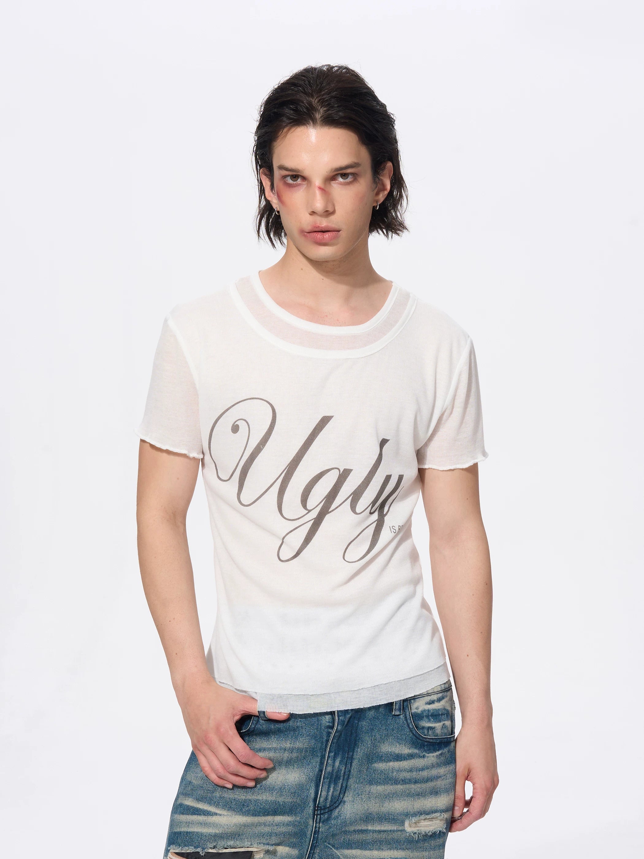 White Men's Twofer Letter Print Tee