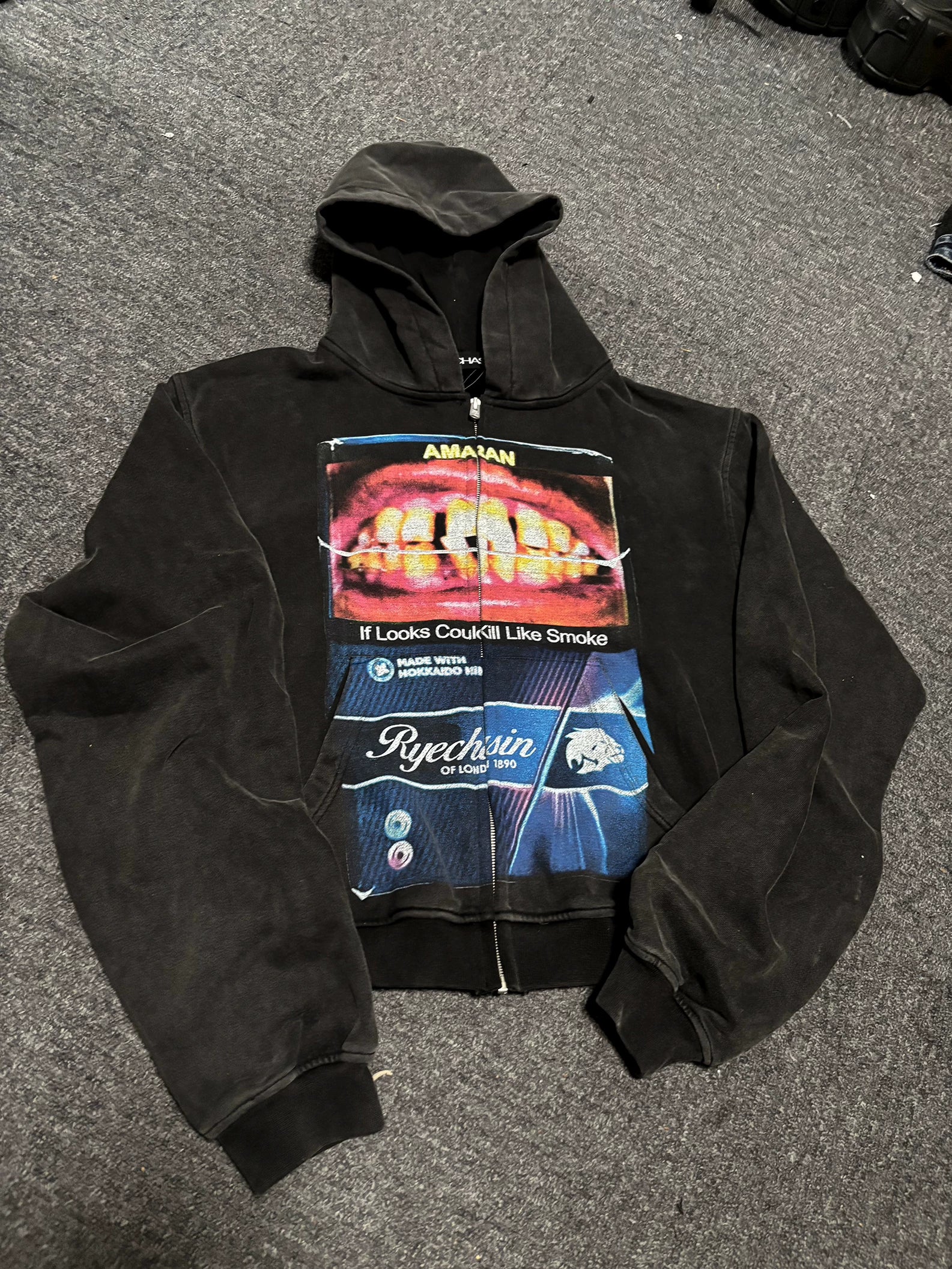 Washed Distressed Slim Fit Cropped Hoodie