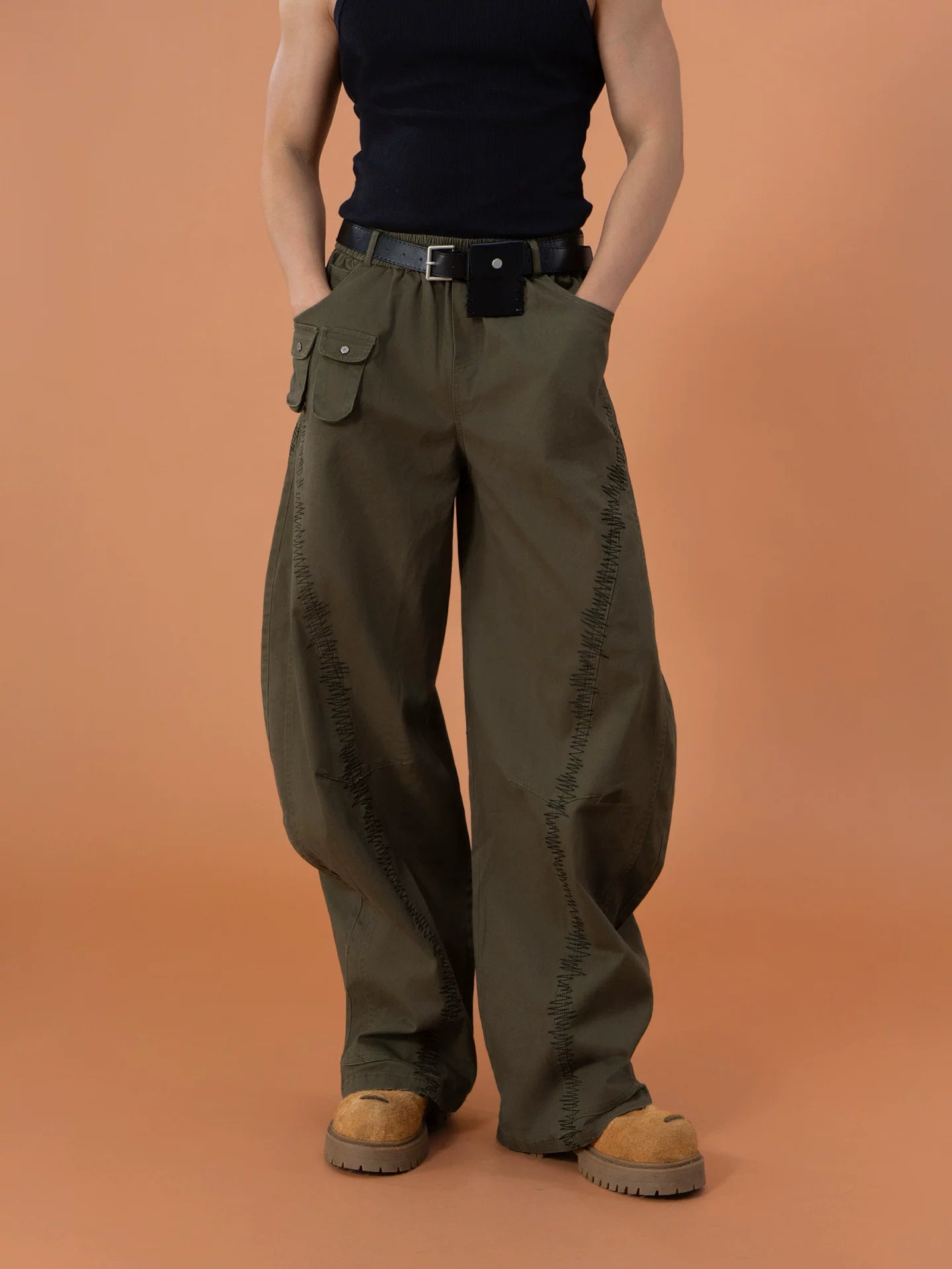 Men's Y2K Green Orange Cargo Pants