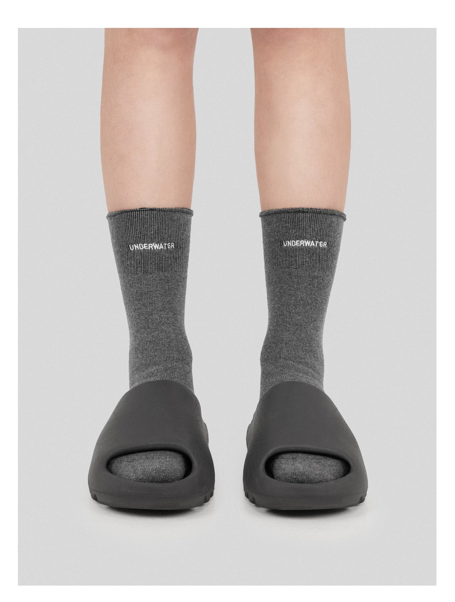 Grey Washed Frayed Embroidered Logo Socks