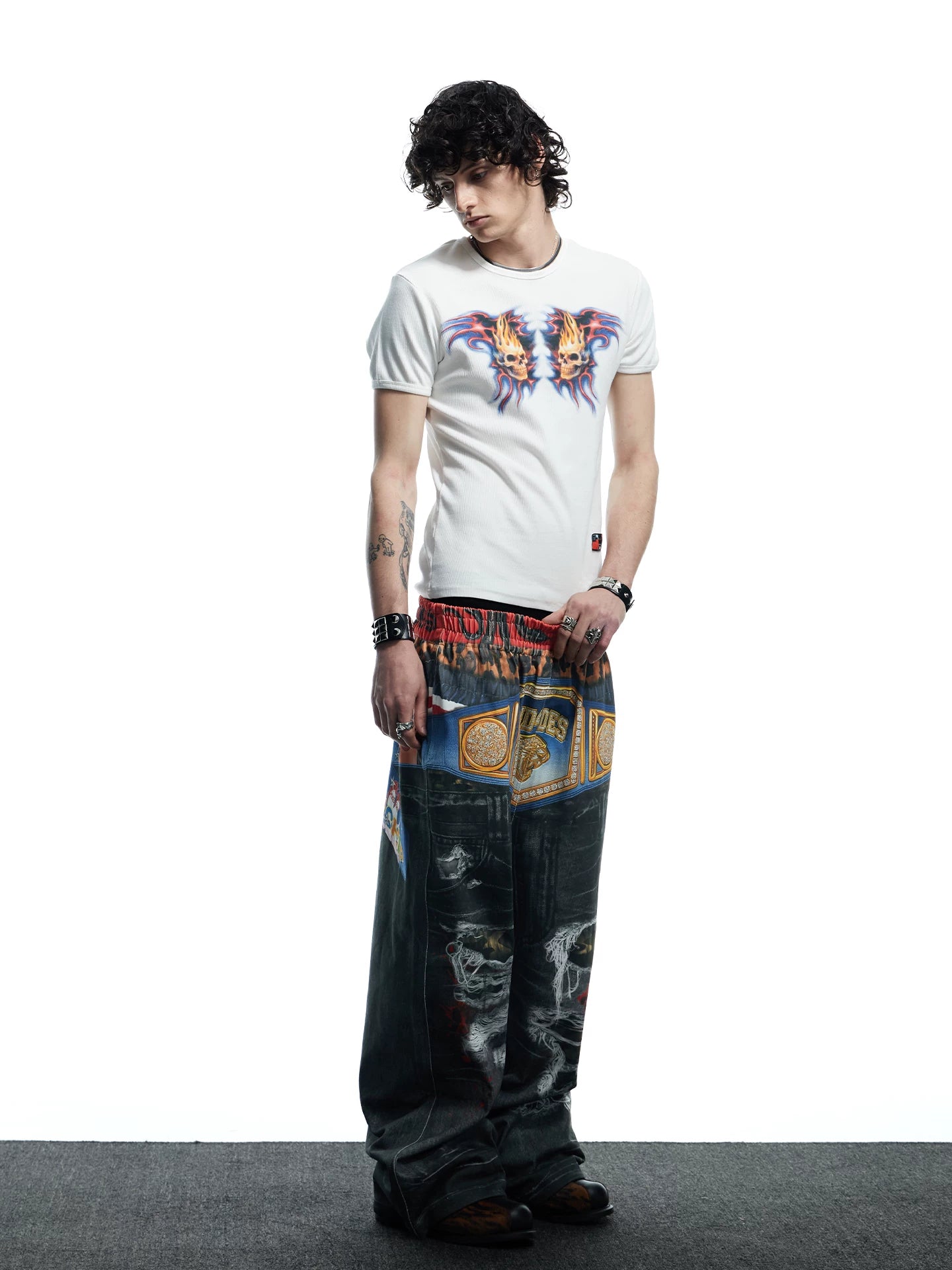 Skull Print Slim Ribbed Tee