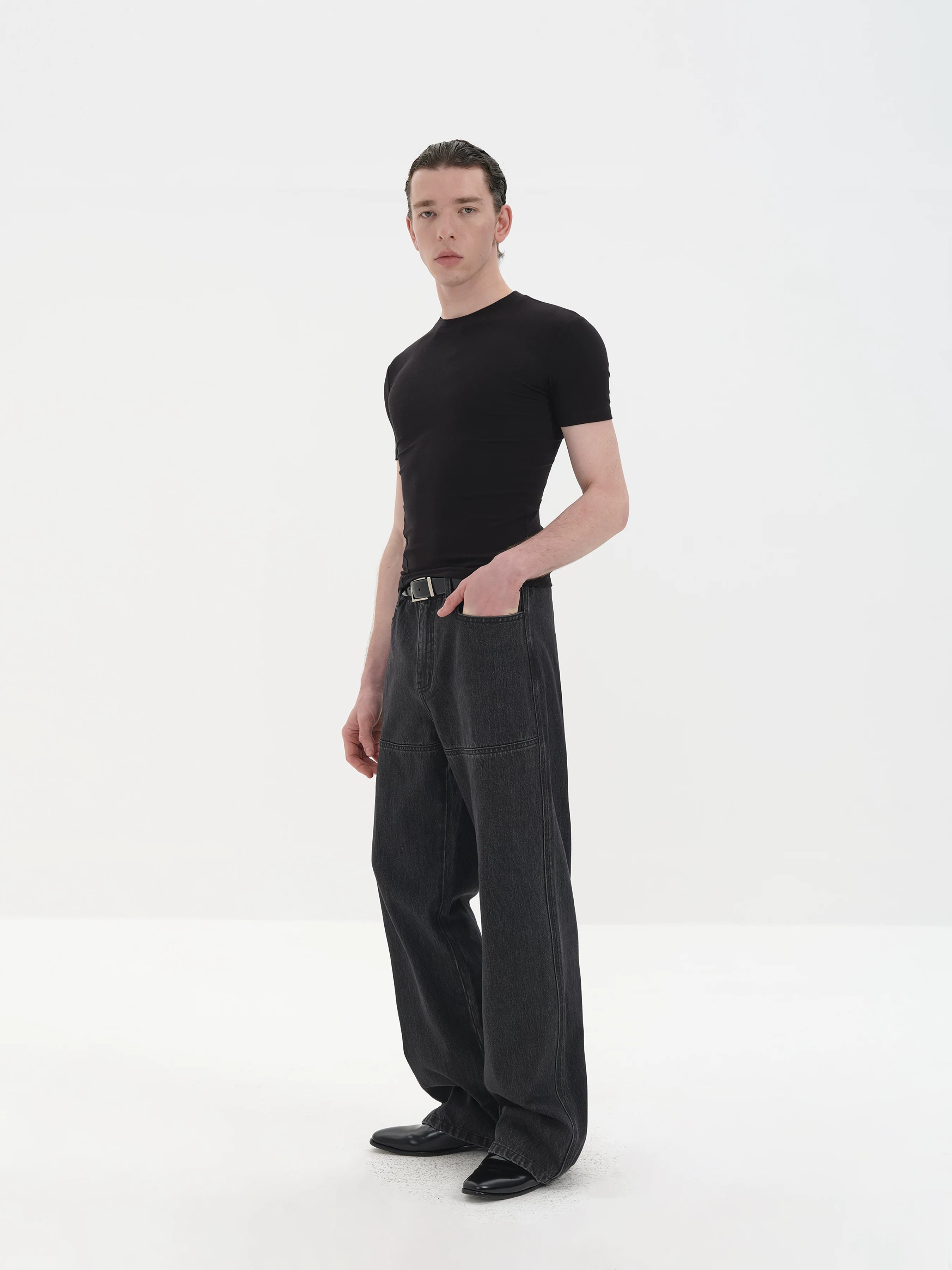 Fitted Straight Leg Patchwork Black-White-Blue Jeans
