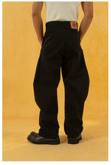 Men's Black Patchwork Wide Curved Jeans