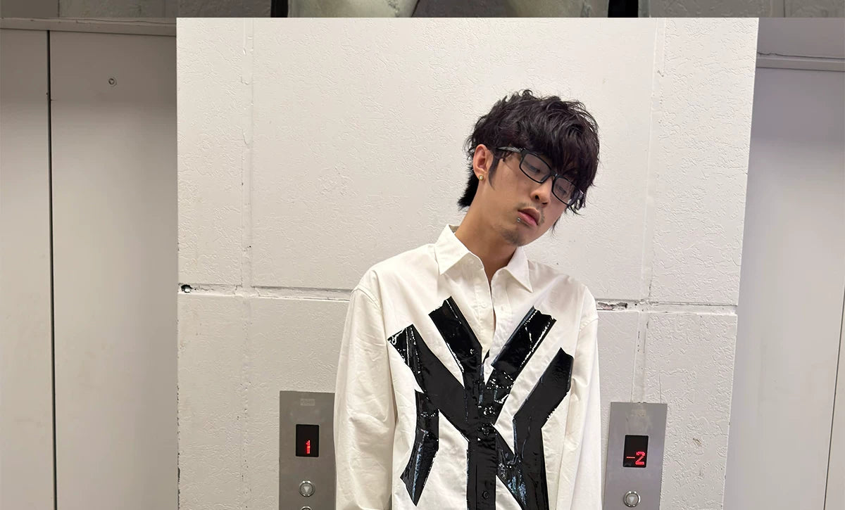 Oversized White Long-Sleeve NY Tape Shirt
