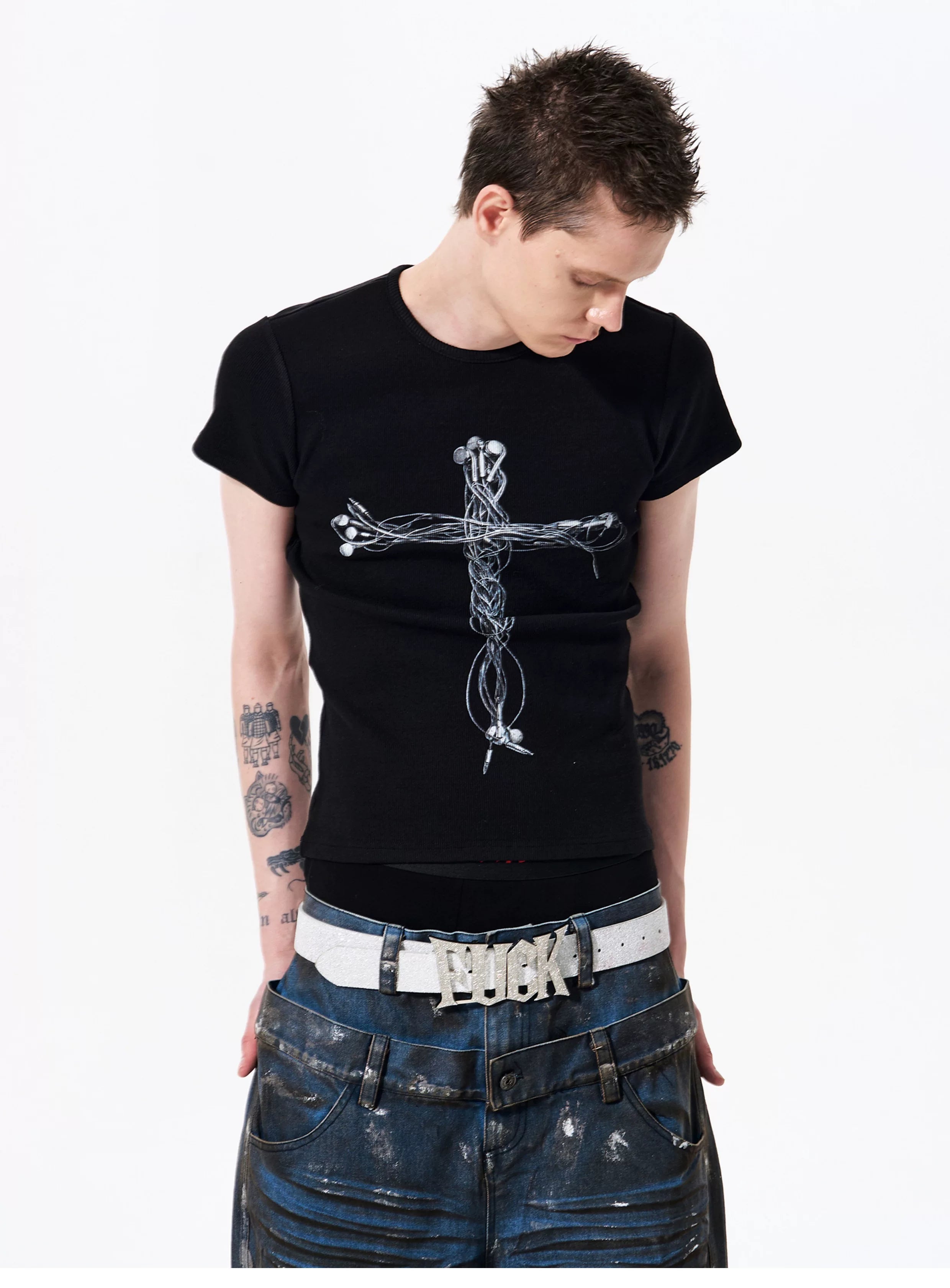 Men's Slim Fit Headphone Cross Tee