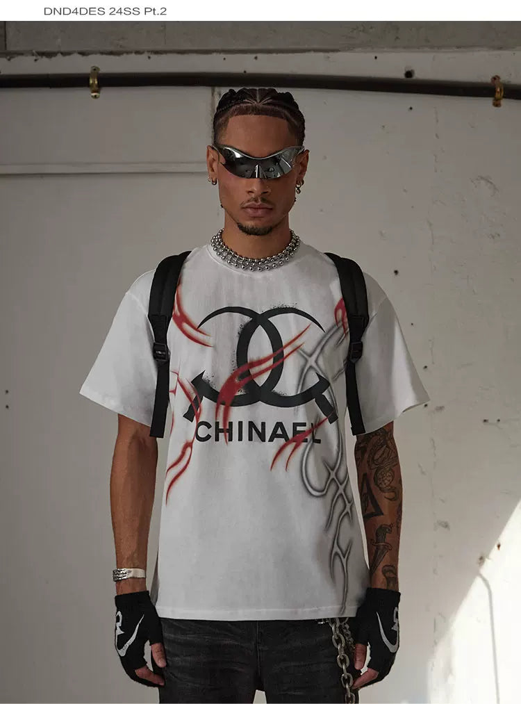 Vintage Parody Print Cropped Crew Tee