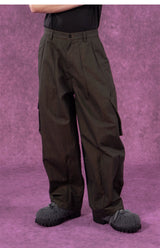 Men's Beige Loose Curved Cargo Pants