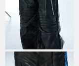 Men's Two-Tone Distressed Straight Leather Pants